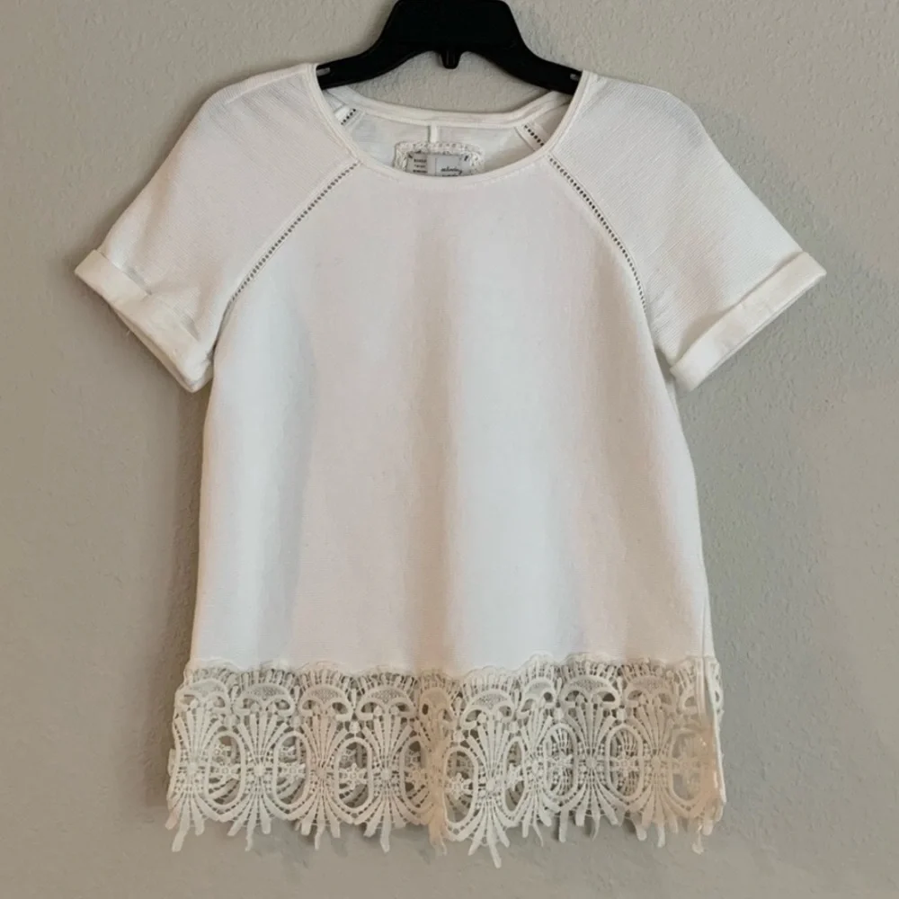 Anthropologie - Saturday Sunday Lace Trimmed White Short Sleeve Top - Picture 7 of 8